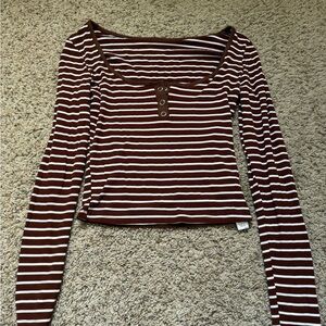 Striped Brown and White Women's Top